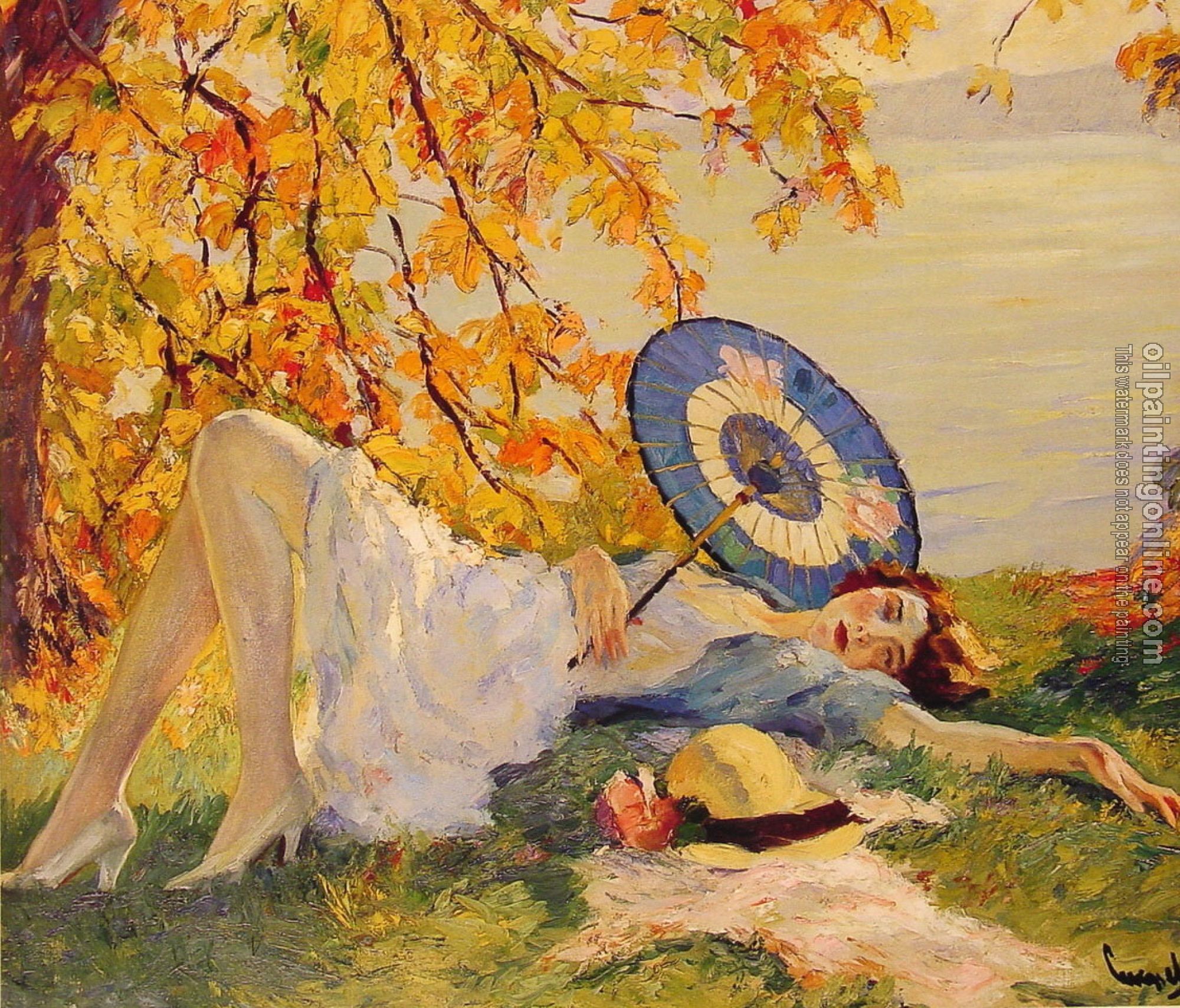 Edward Cucuel - Woman Reclining by a Lake